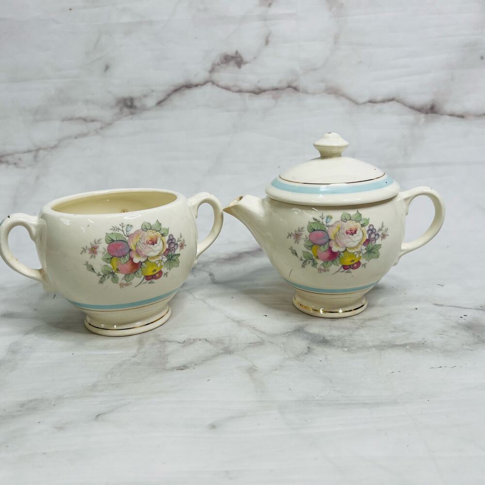 CREAM & SUGAR SET (3 PC) Symphony by Salem 23k Gold Fruit Floral